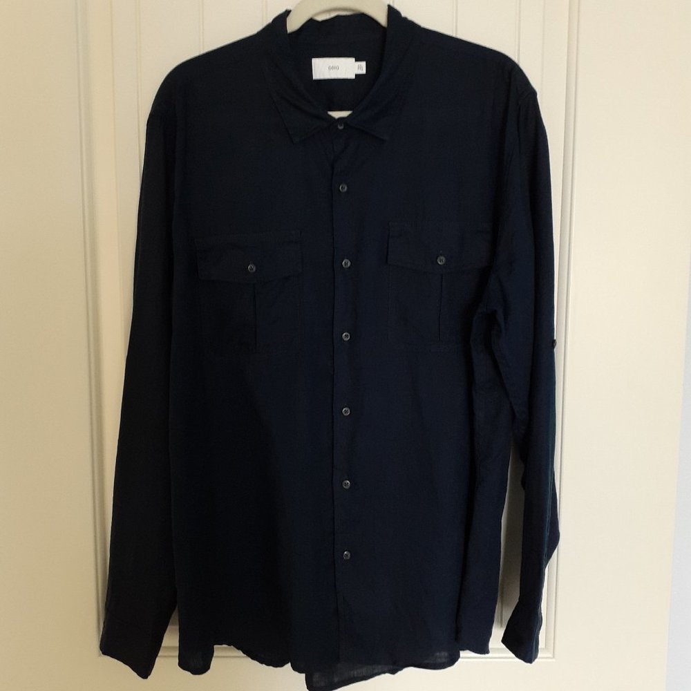 Onia Linen Button Up Long Sleeve Shirt With Roll-Tab Sleeves Blue Size XXL